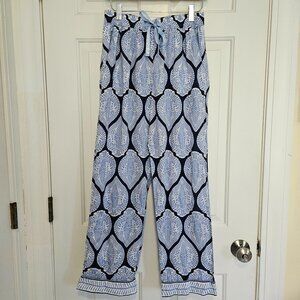 Gretchen Scott Blue Paisley Cotton Pants Small Drawstring Lounge Beach Resort
